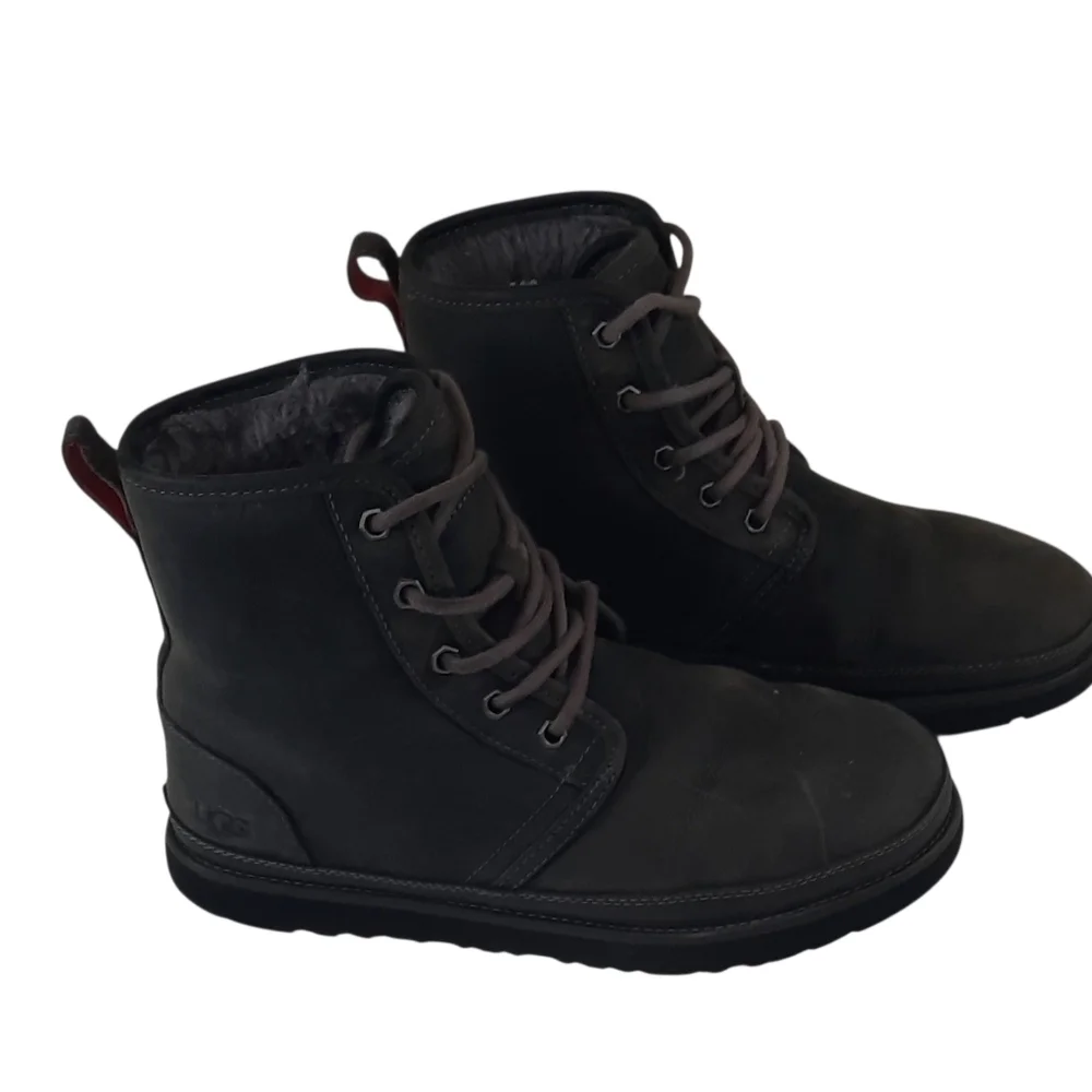 UGG Harkley Charcoal Waterproof Leather Fur Chukka Lace Boots Shoes Size 8 Men